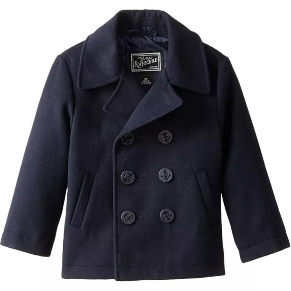 NEW Hawke & Co. Outfitter Boys' Double-Breasted Wool Blend Peacoat Midnight 3T